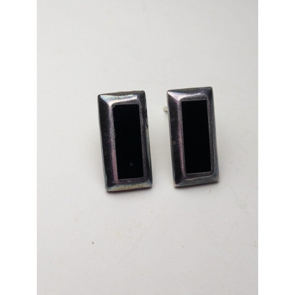 Sterling & Onyx Post Back Earrings - Picture 1 of 2
